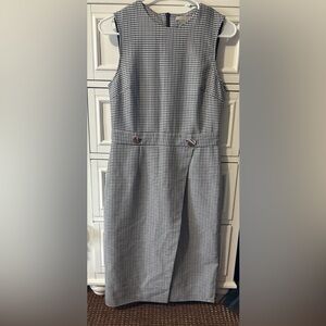 H&M Classic Black and White Houndstooth Faux Wrap Sheath Librarian Dress size S